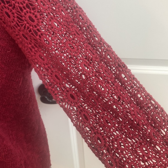 Lucky Brand Red Wine Colored Lace Sleeve, Layered Open Back Blouse - Picture 3 of 6